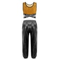 thumbnail image 2 of TiaoBug Girls Hip Hop Jazz Street Dance Performance Outfits Sequin Tank Crop Top with Cargo Pants Set Gold&Black 10, 2 of 3