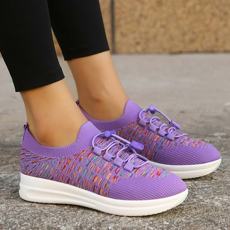

HAOTAGS Women s Fashion Breathable Sneakers Slip On Comfortable Walking Shoes Purple Size 8.5