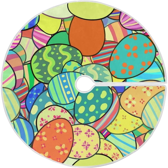 FMSHPON Easter Eggs Xmas Christmas Tree Skirt Stand Mat for Holiday Party Decoration Indoor Outdoor 48 inches