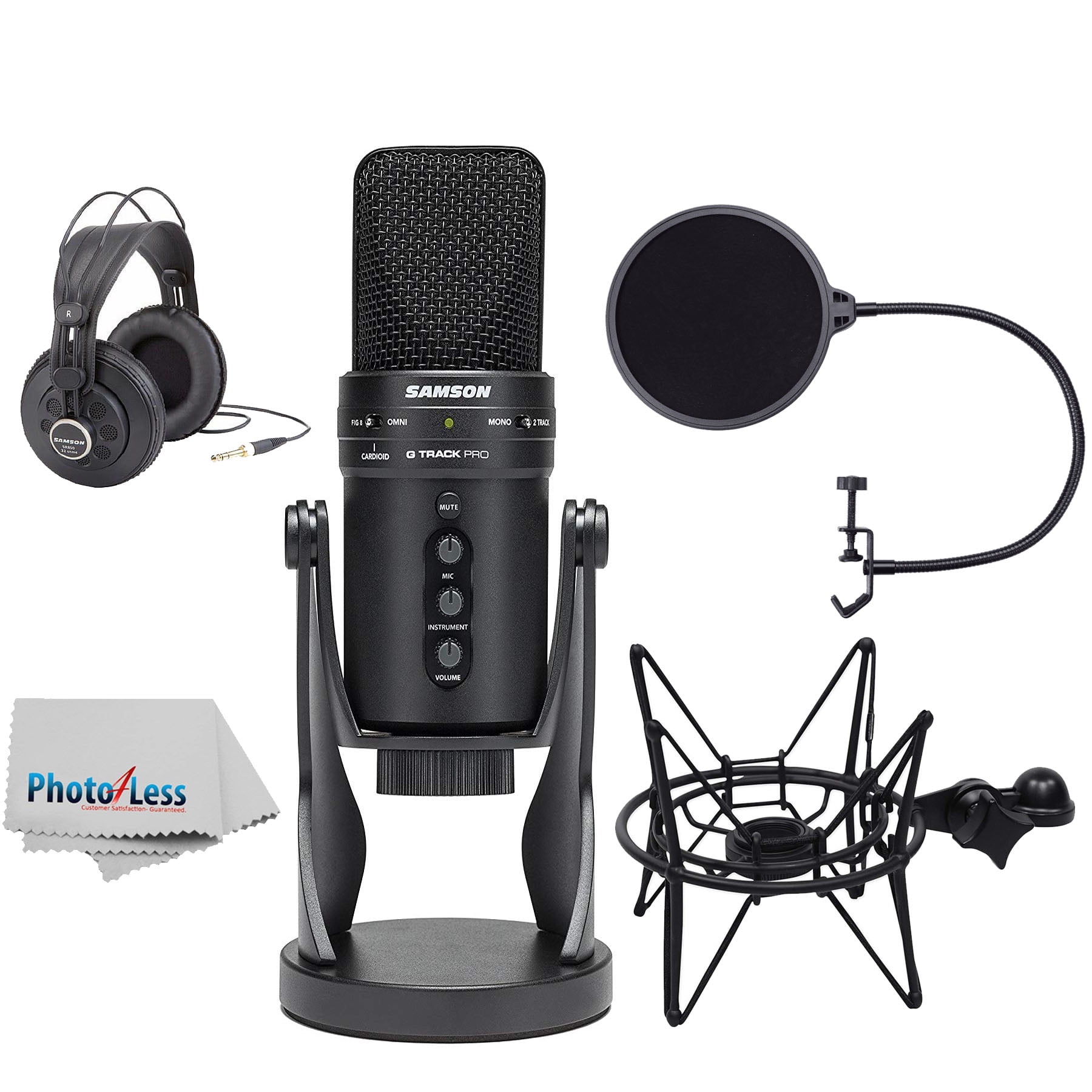 Samson GTrack Pro USB Mic with shock Mount & Cradle + Headphones + Pop