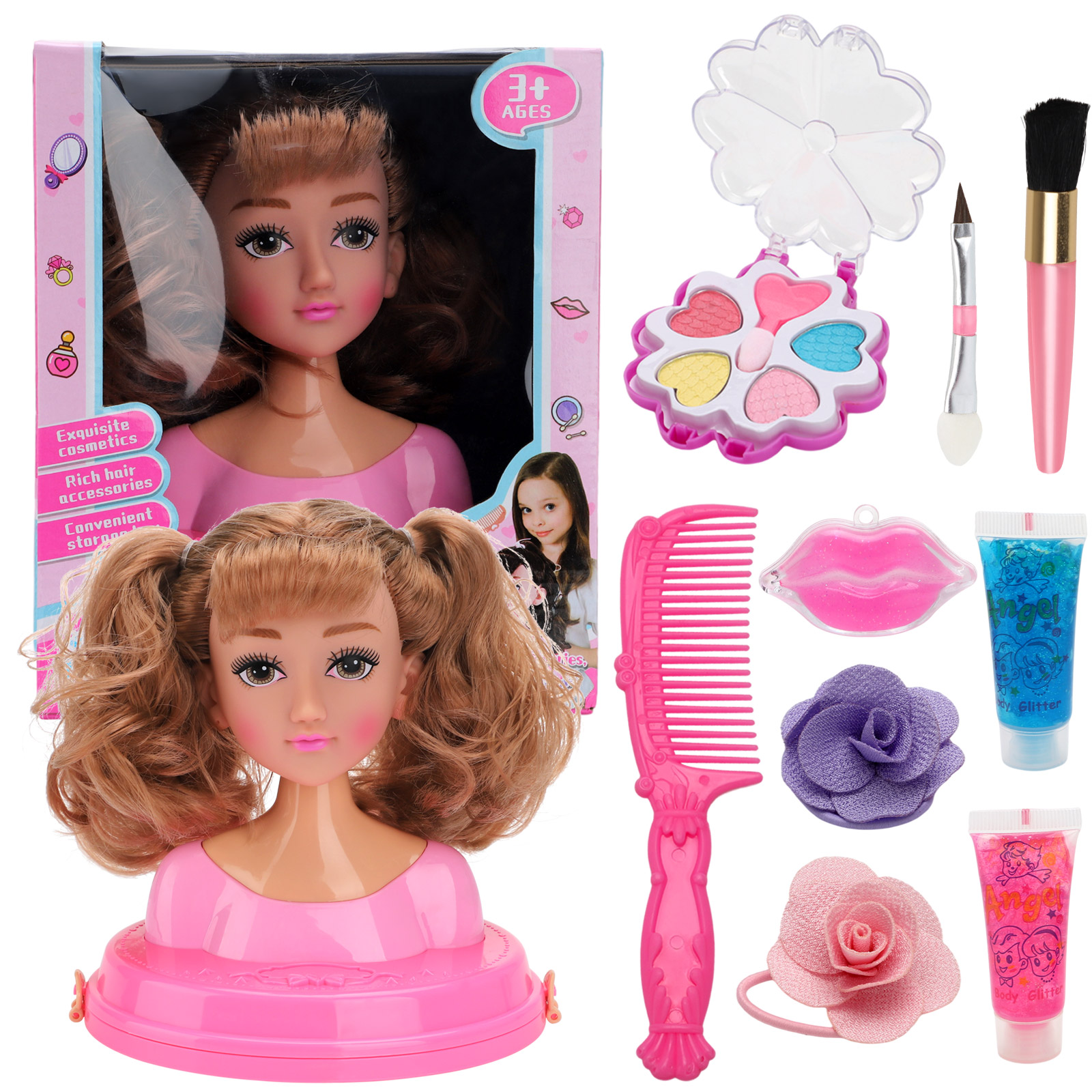 Kids Dolls Styling Head Makeup Comb Hair Toy Doll Set Pretend Play Princess Dressing Play Toys for Girls 3-6 Years, Size: Primary, Pink