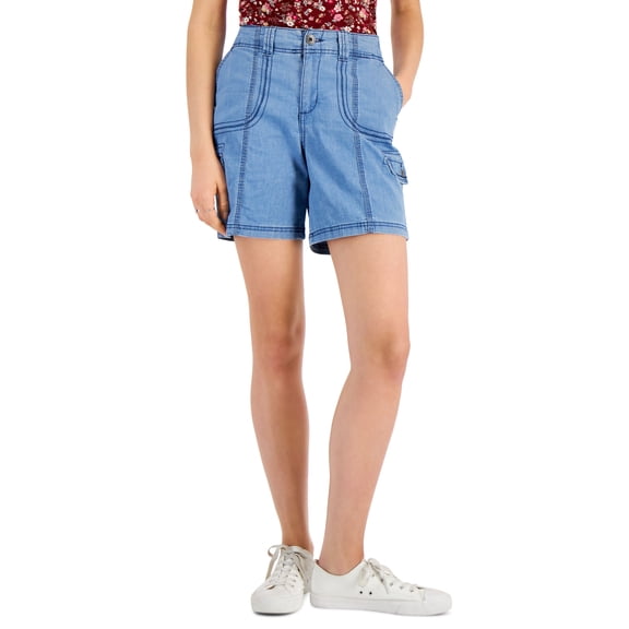 Style & Co Petite Chambray Topstitched Shorts Chambray 2P