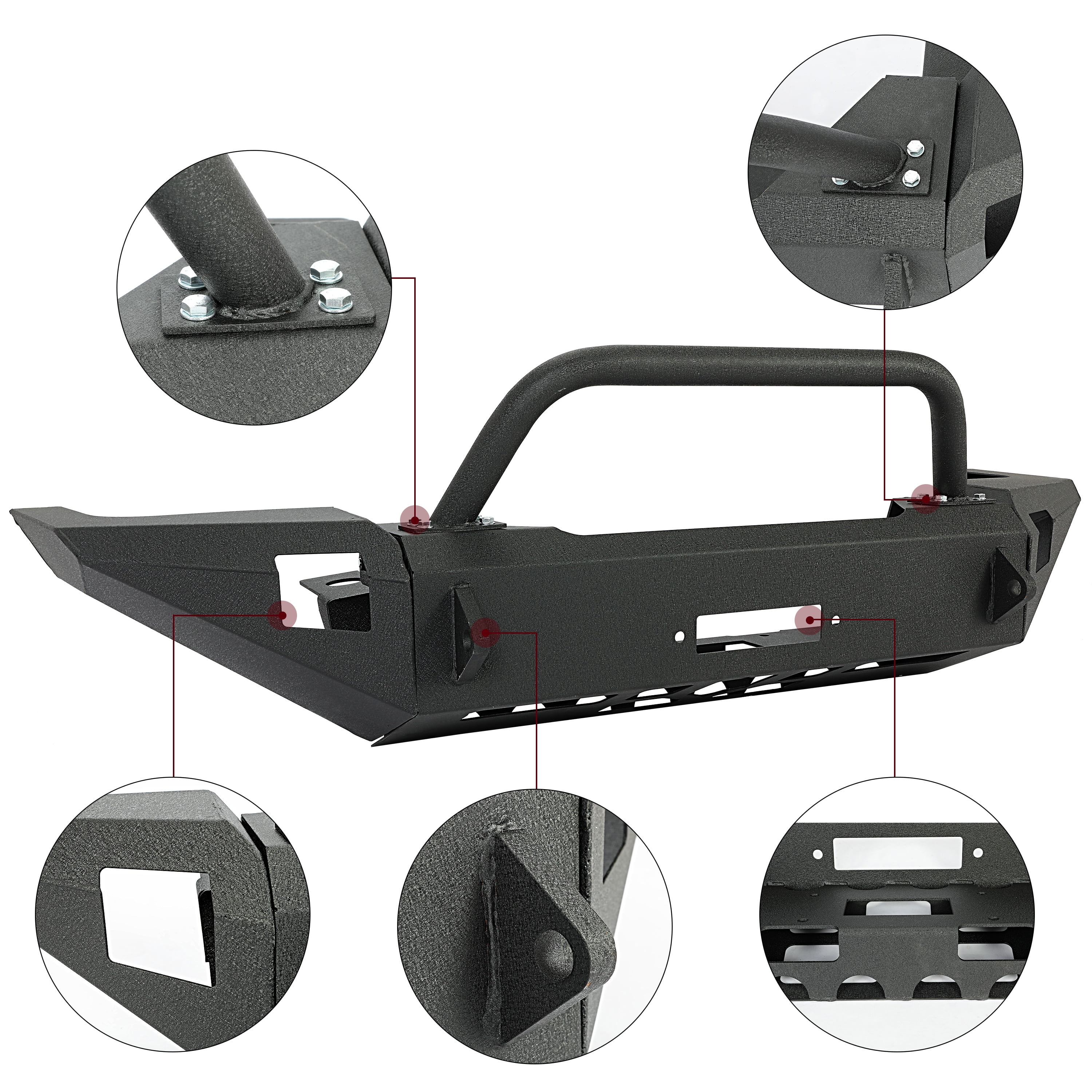 Kojem Steel Front Bumper for 1997-2004 Dodge Dakota 1998-2003 Dodge Durango w/Bull Bar Black Powder Coated Off -Road Front Guard