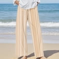 thumbnail image 2 of Outfmvch Pinstripe Pants Women Womens Linen Pants Striped Pants Women High Waisted Wide Leg Cotton Linen Summer Wide Leg Elastic Straight Leg Baggy Sweatpants Striped Barrel Pants Beige S-3XL, 2 of 5
