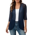 thumbnail image 3 of yoeyez Women Casual 3/4 Sleeve Cardigan Lightweight Chiffon Open Front Cardigans Elegant Dressy Sheer Shrugs for Dresses Navy,S, 3 of 7