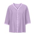 thumbnail image 4 of Tops Para Mujer Blusa Informal Elegante Moda Primavera Encaje Cuello en V Manga de Trompeta Pluma en La Cabeza Color Sólido Camiseta Suelta Odeerbi ODB161568, 4 of 8