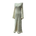 thumbnail image 2 of Female Fall Fashion Long Sleeve Maxi Dress Ribbed Knit Boat Neck Bodycon Casual Dresses Going Out Outfits White L, 2 of 6