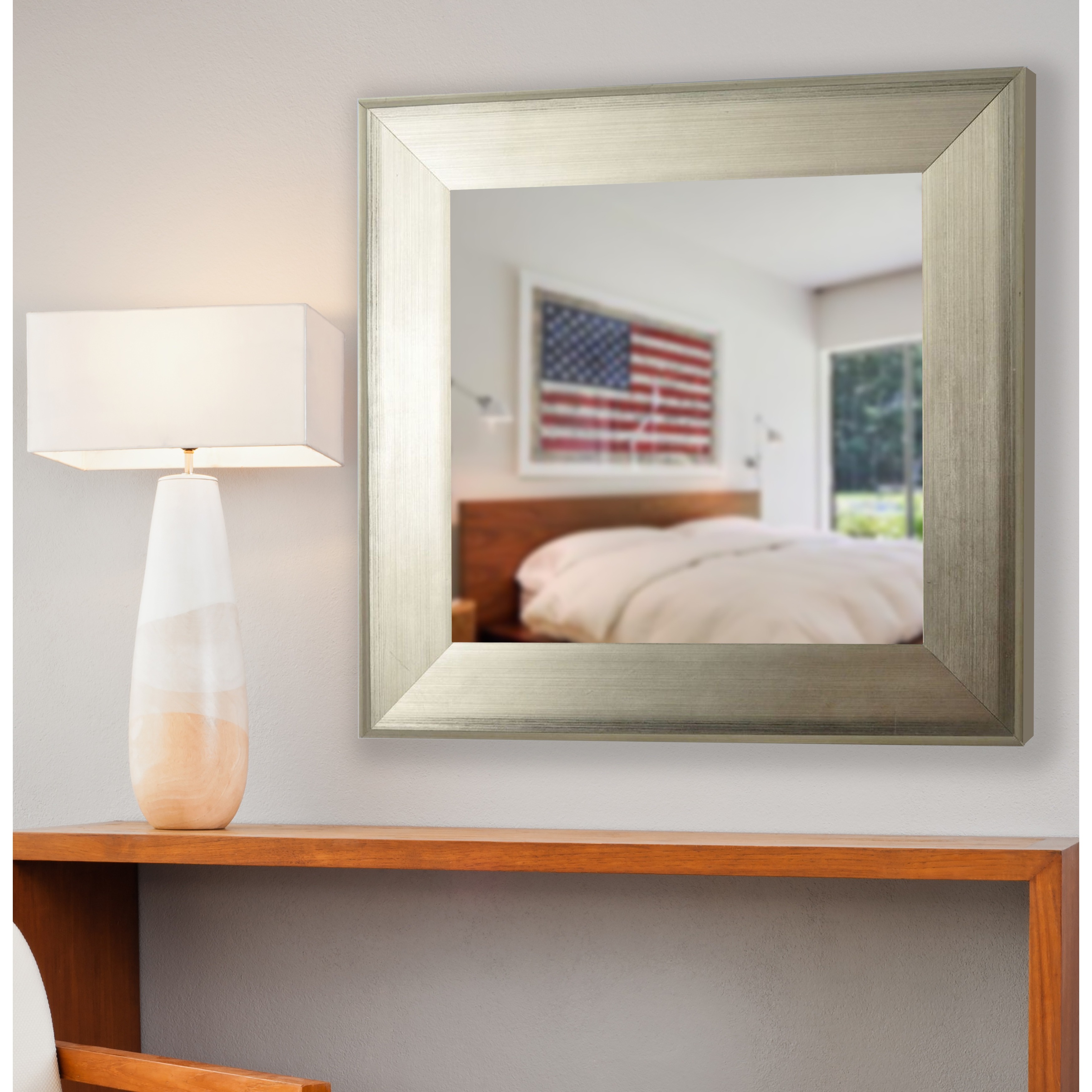 Rayne Brushed Silver Square Wall Mirror
