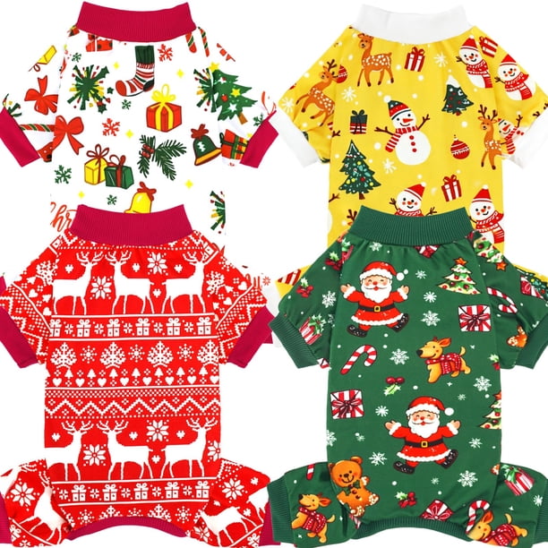 Pijamas para perros XPUDAC, paquete de 4 estampados navideños, tamaño XL