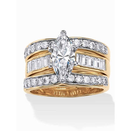 PalmBeach Jewelry 3.86 TCW Marquise-Cut Cubic Zirconia 3-Piece Bridal Set Gold-Plated