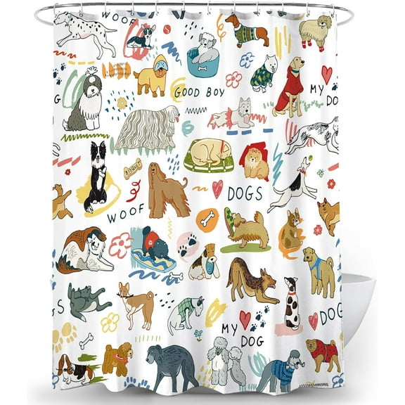 Cute Puppy Shower Curtain Watercolor Dogs Funny Pets Polyester Fabric for Bathroom Decor 60X72 Inch