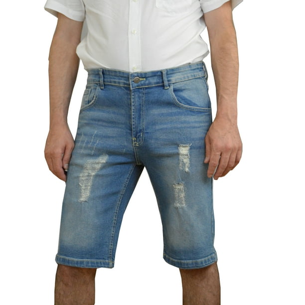 Skylinewears - Mens Denim Shorts Stretch Regular Slim Fit Distressed ...