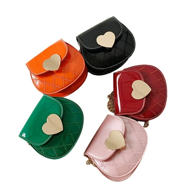 Little Girls Crossbody Bag, Stylish Messenger Shoulder Bag with Heart Buckle & Chain Strap
