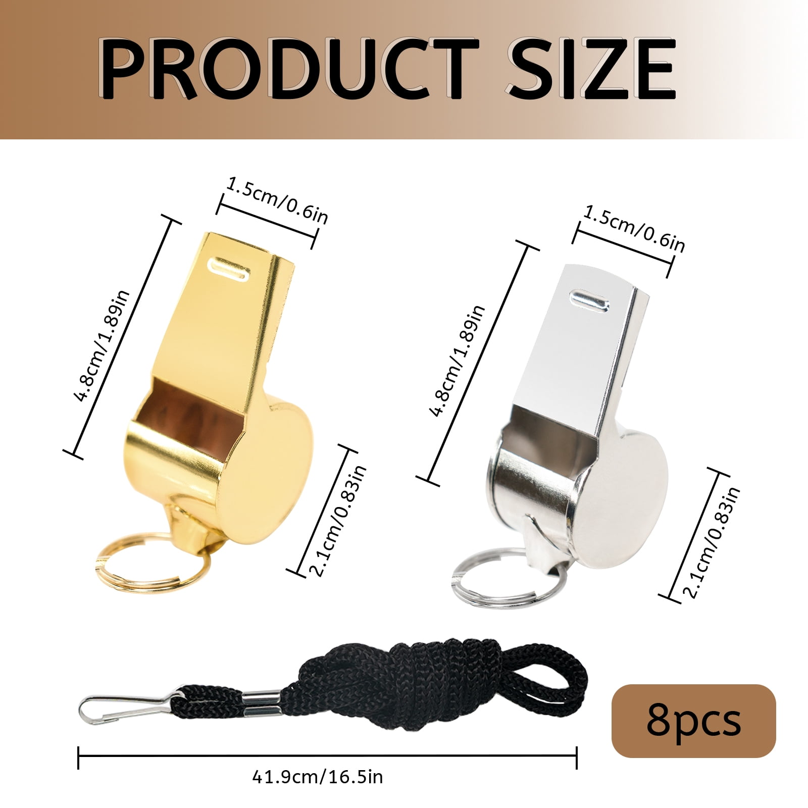 8 Pack Whistles, Stainless Steel Coach Whistles for Adults, Loud Whistle, Sports Whistle with Lanyard, Metal Whistle Emergency for Polices Adults Teachers Students Outdoor Sports