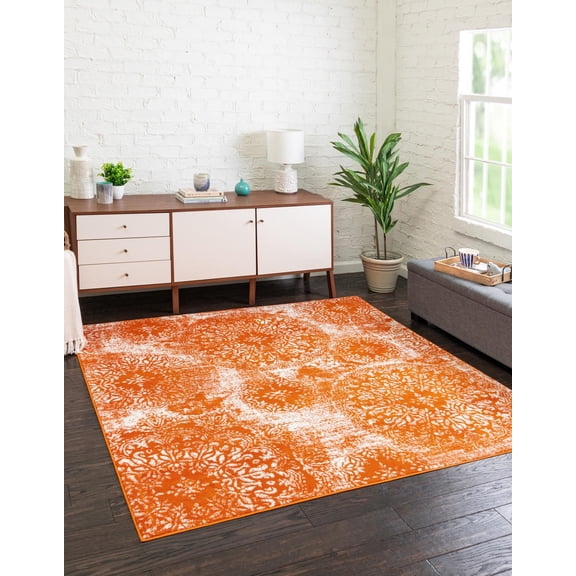 Rugs.com Monte Carlo Collection Rug – 6' Square Orange Medium Rug Perfect For Living Rooms, Kitchens, Entryways