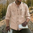 thumbnail image 6 of LMOIPLI Men's Stand Collar Long Sleeve Cargo Shirt Epaulet Detail Multi‑Pocket Design Lightweight Casual Top for Outdoor Daily Wear Beige XL, 6 of 8