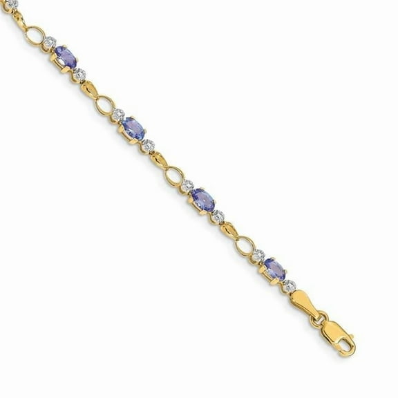 Primal Gold 14 Karat Yellow Gold Completed Open-Link Diamond and Tanzanite Bracelet