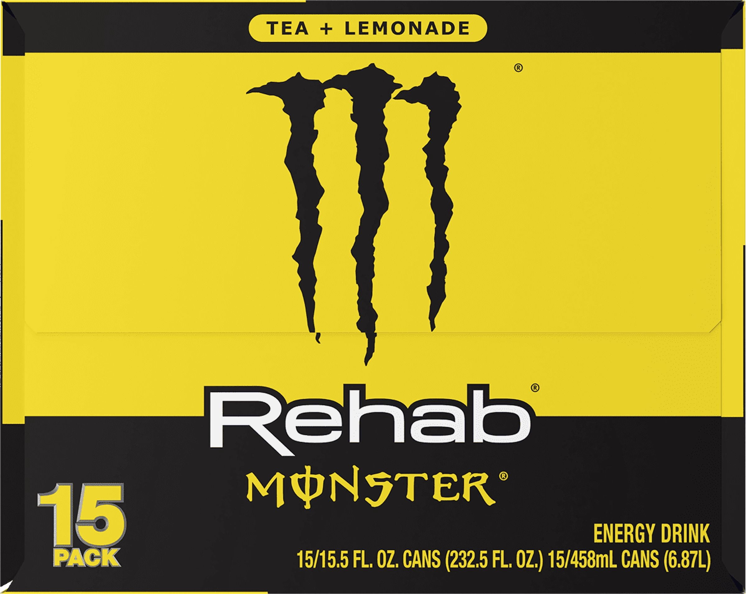 Monster Rehab Tea + Lemonade Energy Drink, Zero Sugar, 15-Pack, 16 Oz Cans