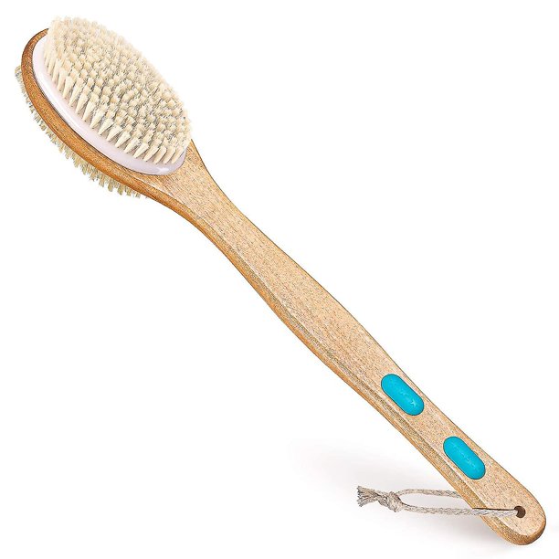 Cepillo de Ducha Exfoliante - Cepillo Corporal de Baño - Mango Largo de Madera