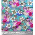 thumbnail image 1 of Soimoi Blue polyester Crepe Fabric Green & Pink Floral Print Fabric by Yard 42 Inch Wide, 1 of 1