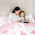 thumbnail image 4 of Castle Fairy Ballet Girl King Size Comforter Sets 3pcs,Cartoon Swan Bow Comforters King Size,Pink White,Grey Reversible,1 Comforter and 2 Pillowcases, 4 of 6
