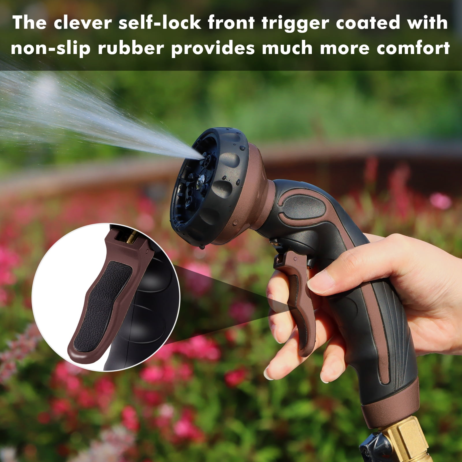 Restmo Zinc-Alloy Hose Nozzle, Heavy Duty Metal Water Hose Sprayer with 9 Spray Patterns, On/Off Valve