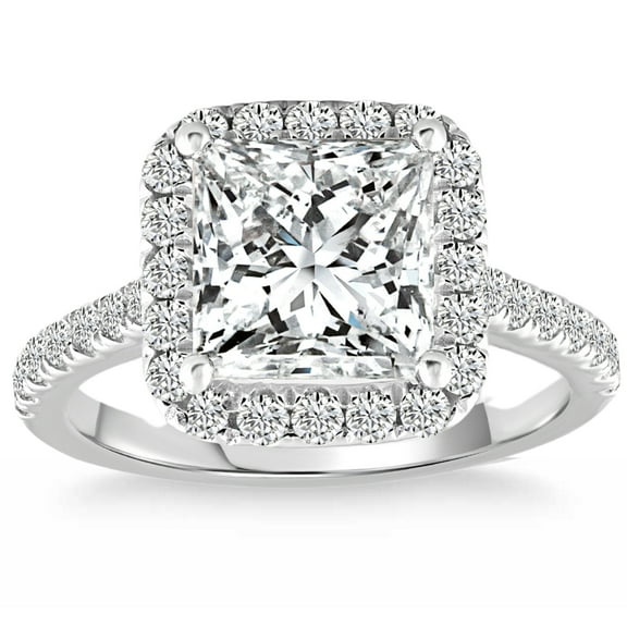 Pompeii Certified 3.80Ct Princess Cut Halo Diamond Engagement Ring 14k White Gold
