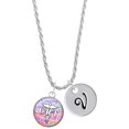 thumbnail image 1 of Delight Jewelry Silvertone Domed Multi Color CRT Silvertone Script Initial Disc - V - Charm Necklace, 20"+3", 1 of 4
