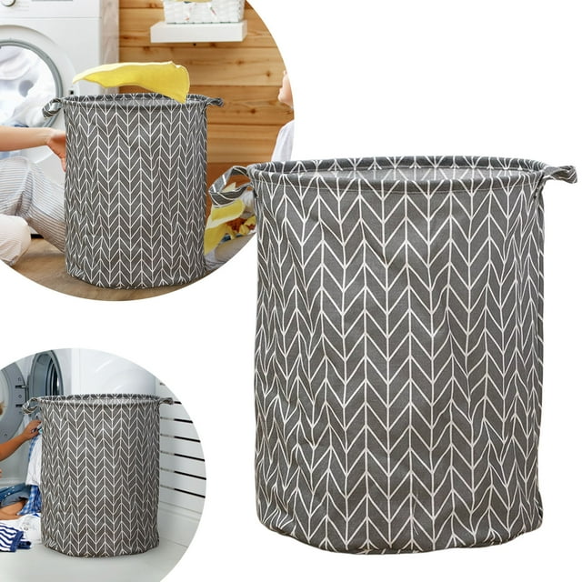 Patterned Linen Laundry Hamper Large Open Top with Breathable -Blend Fabric for Bedroom or Bathroom Durable Round Cylindrical Design for Clothes with Easy