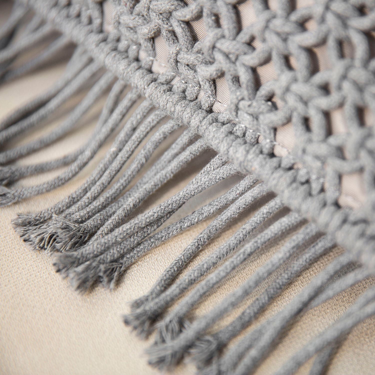 Phantoscope 100% Cotton Handmade Crochet Woven Checked Throw Pillows, 18 x 18 in Square Cushions with Tassels, Boho Style, Light Gray, 2 Pack