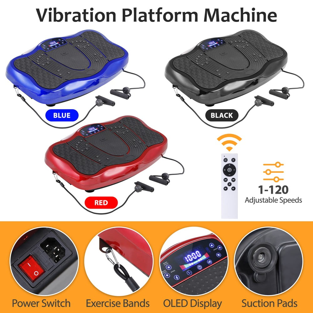 SONGMY Red Vibration Plate Fitness Machine, Whole Body Vibration Platform Exercise Machine with Remote, Vibration Trainer for Home Gym