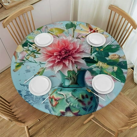 

YANMS Flowers Round Tablecloth with Elastic Edge 100% Polyester Fiber 31-35