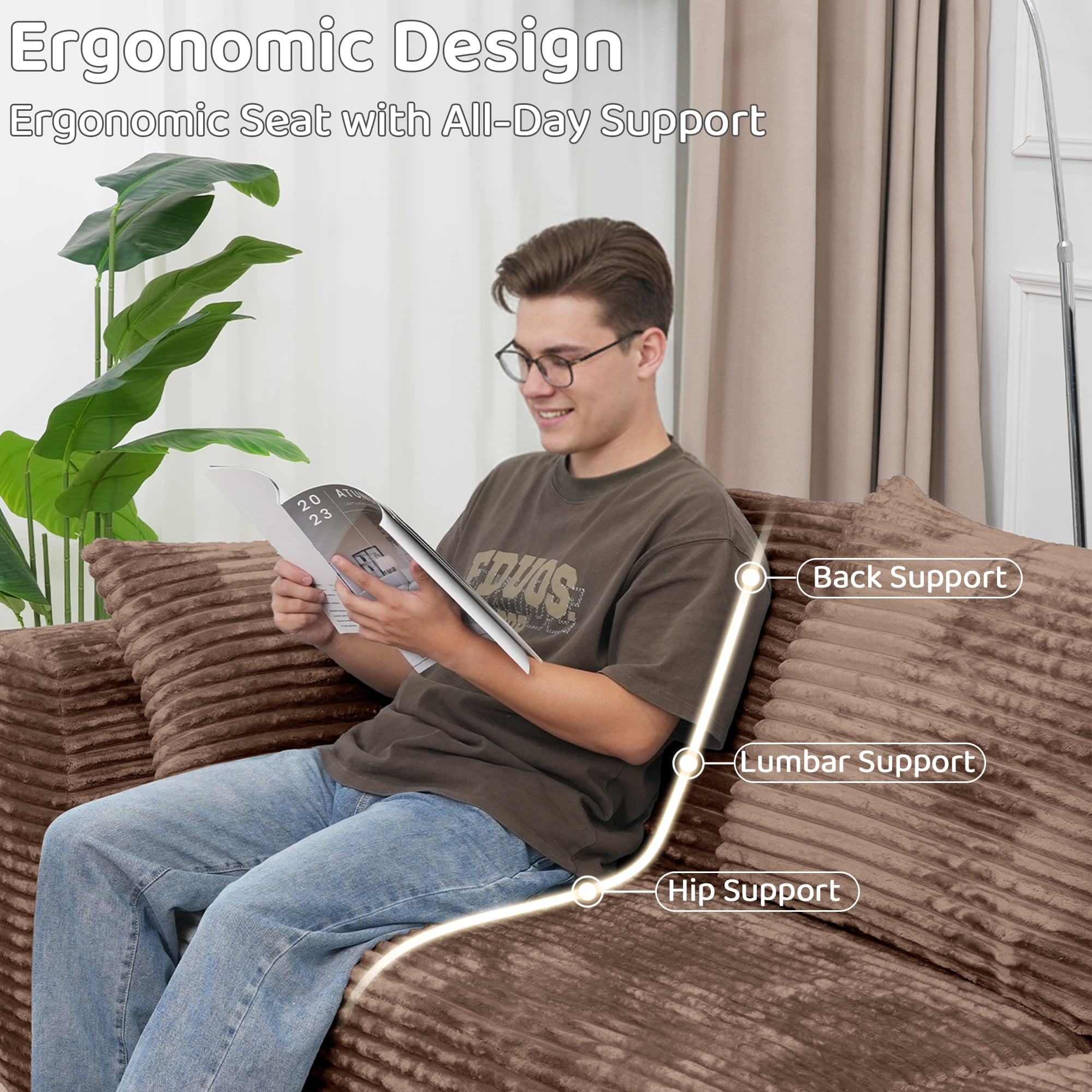 104.4" Modern L-Shaped Sectional Sofa for Living Room Bedroom, Modular Cloud Sectional Couch with Deep Seating Upholstered Sofa, Free Combination Sofa, Corduroy Upholstery, No Assembly, Brown Couch