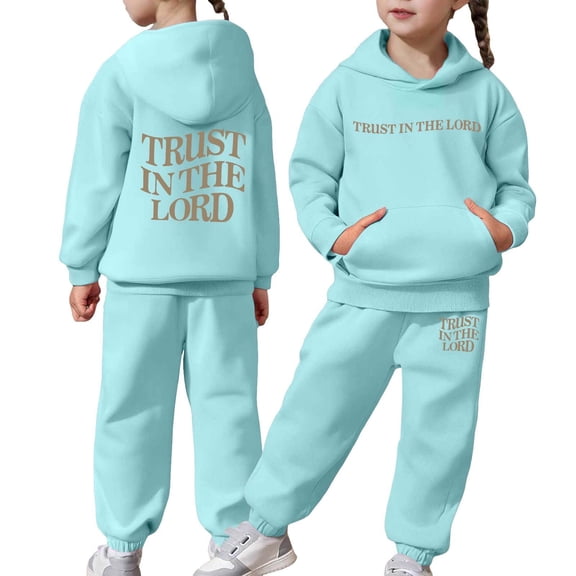 SRZYMJ Girls Casual Long Sleeve Hooded Pullover and Pants Set Soft Warm Kids Sweatsuit for Everyday Wear Blue 10-11 Years