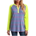 thumbnail image 4 of GEWSEY Women's Striped Long Sleeve T-Shirts Crewneck Loose Fit V Neck Tunic Top 2025 Fall Colorblock Blouse with Smocked (Yellow, XXL), 4 of 8
