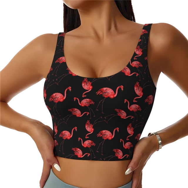 Fotbe Flamingo Sujetador Deportivo Largo sin Aros para Mujer con Almohadillas y Soporte Medio, Transpirable y Absorbente, Camiseta Tipo Chaleco o Tank Top-Medium