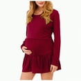 thumbnail image 1 of WUANDIXFA Robe de Maternité pour Femme Robe de Maternité Confortable Douce à la Mode Couleur Unie Robe de Maternité à Col Rond Bordeaux,2TG, 1 of 6