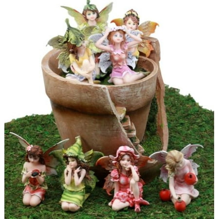 Patio Flower Ideas Ebros Gift Enchanted Fairy Garden Miniatures Starter Kit Broken Flower Planter Pot Cottage House with Eight Mini Fairies Figurine Set Do It Yourself Ideas for Your Home ()