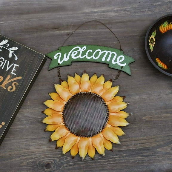 Metal Hanging Sunflower Welcome Sign Vintage Sunflower Hanging Decor Outdoor Door Wreath Garden Indoor Wecome Decoration