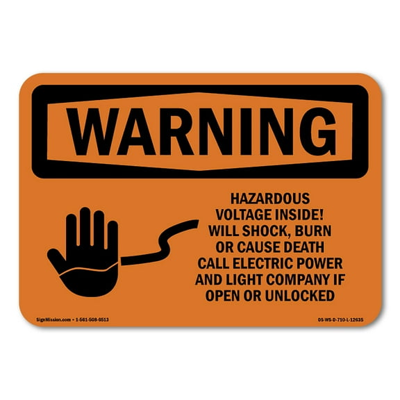 SignMission OS-WS-A-1014-L-12635 10 x 14 in. OSHA Warning Sign - Hazardous Voltage Will Shock Burn Death