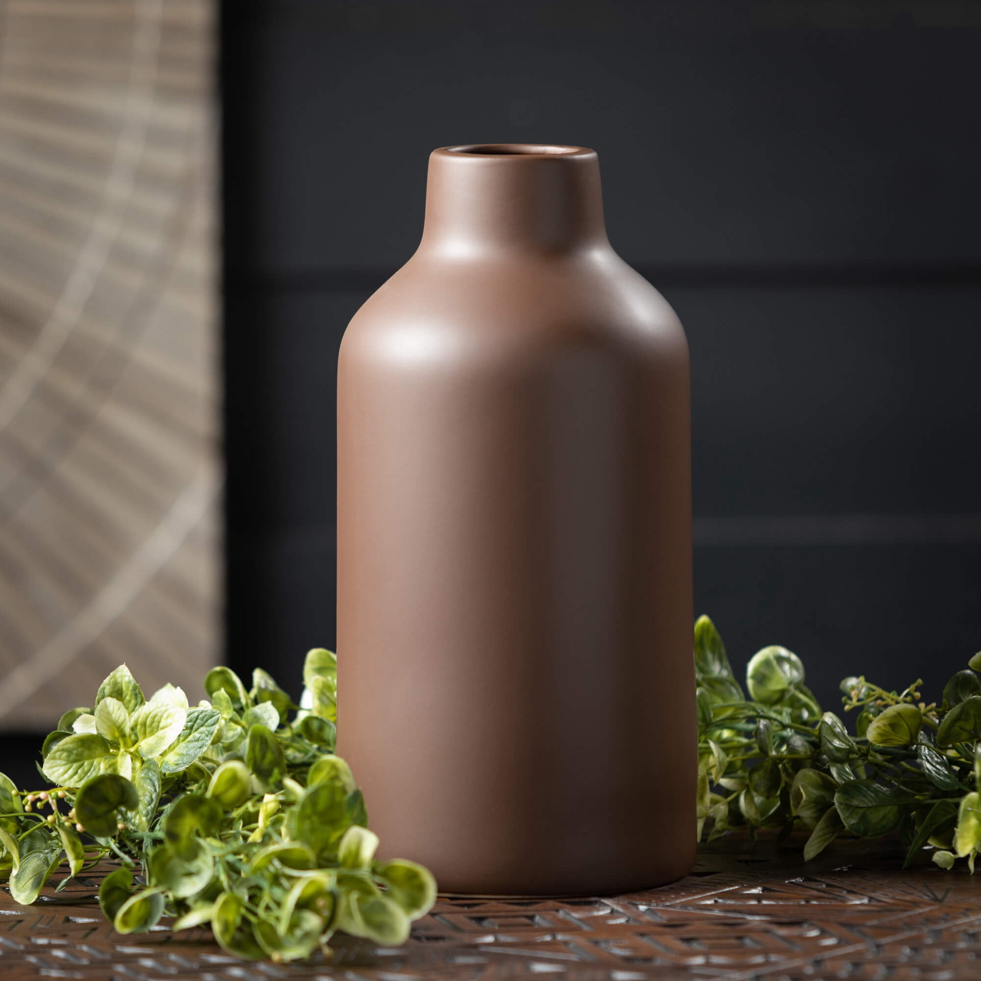 Sullivans 12" Large Matte Dark Brown Bottle Vase, Ceramic