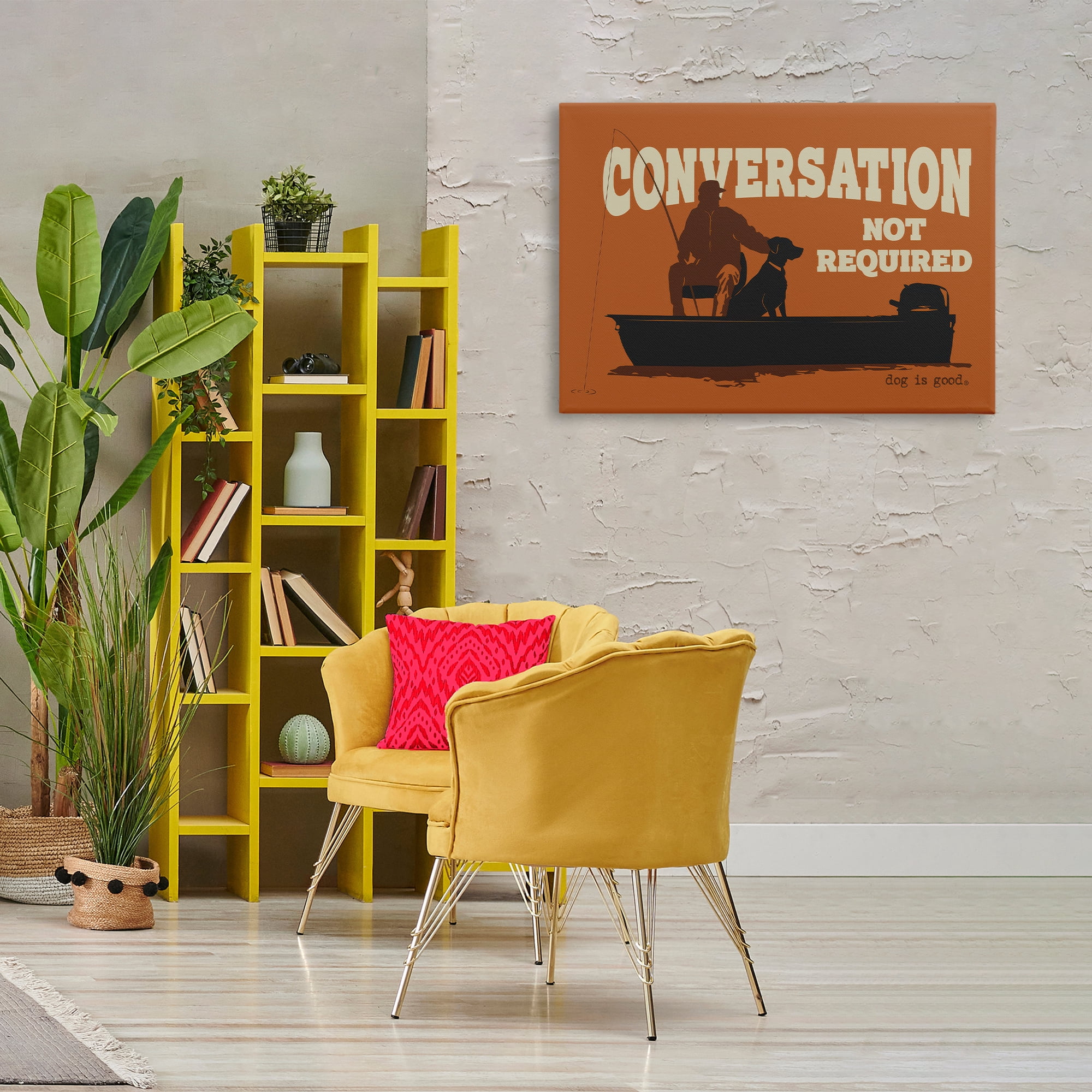 Stupell Industries Conversation Not Required Dog People Painting Wrapped Canvas Art Print Wall Art, 36 x 24