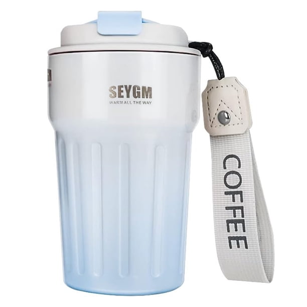Taza térmica de acero inoxidable de 400 ml, resistente al agua, para café, té, taza térmica, sin BPA, reutilizable, de acero sellada, taza de viaje para bebidas frías y calientes (azul)