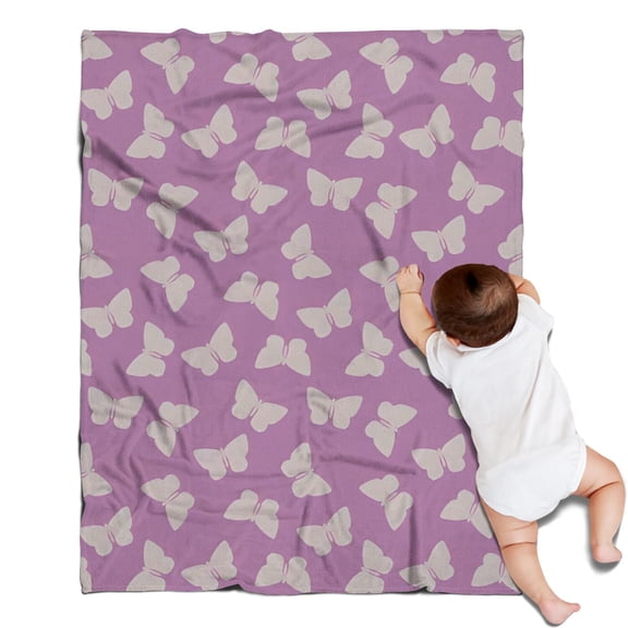 Purple White Butterfly Pattern Blanket,Comfortable Soft Flannel Throw Blanket,All Season,Warm Lightweight Blankets for Sofa Bed Couch Living Room Chair,30"x40"