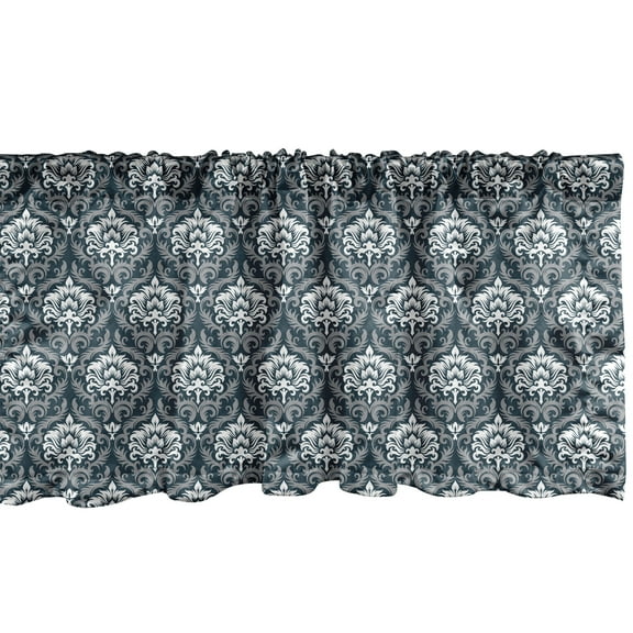 Ambesonne Damask Window Valance, Floral Victorian, 54" X 12", Grey White
