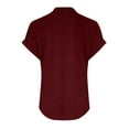 thumbnail image 4 of Fesfesfes Women's Fashion T-shirt Solid Color Textured V-Neck Short Rolled Sleeves Tops Summer Casual Outdoor Button-Front Blouses(Wine,S), 4 of 4