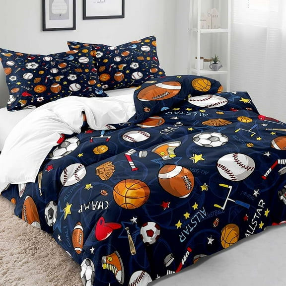 Football Duvet Cover Set Twin Full Size Sports Bedding Grey Blue Striped Comforter Cover Decor f