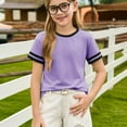 thumbnail image 6 of Abcomgle Girls Tshirts 7-8 Years Old Summer Short Sleeve Toddler Girls T-Shirts Striped Colorblock Tshirt Trendy Crewneck Cotton Preppy Tee Tops Girls 1-2 Years,Purple, 6 of 8