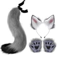 thumbnail image 3 of Juego de 4 piezas de orejas y cola de peluche Faux Plush Wolf Ears Hair Clip gris jinwen Traje de juego de cosplay, 3 of 7