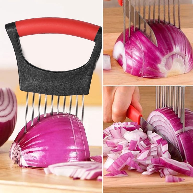 Erehere 3-in-1 Stainless Steel Onion & Avocado Cutter Holder - Herb Stripper, Meat Tenderizer & Cutting Board Stabilizer